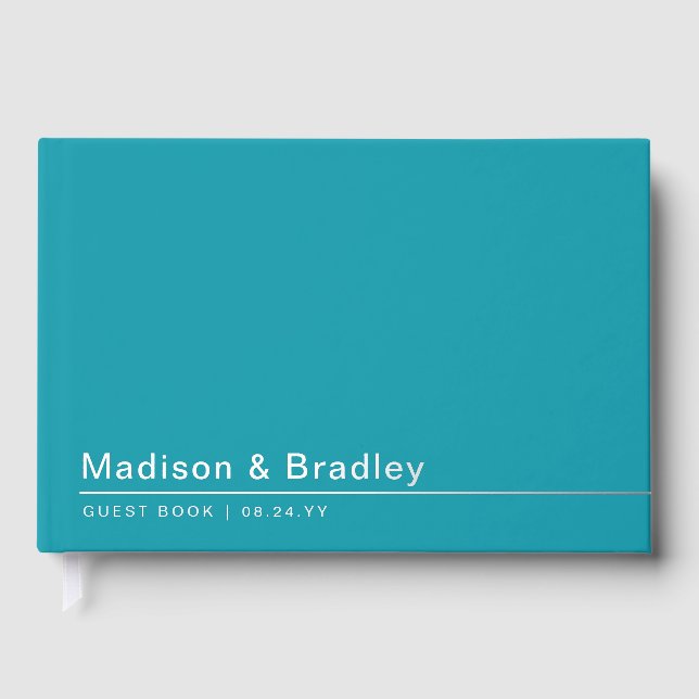 Real Foil Simple Modern Silver Script Wedding Gues Gästebuch (Vorderseite)