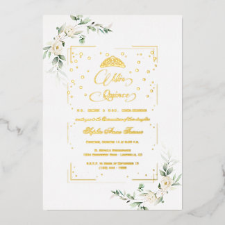 REAL FOIL White Floral Mis Quince Quinceañera Folieneinladung