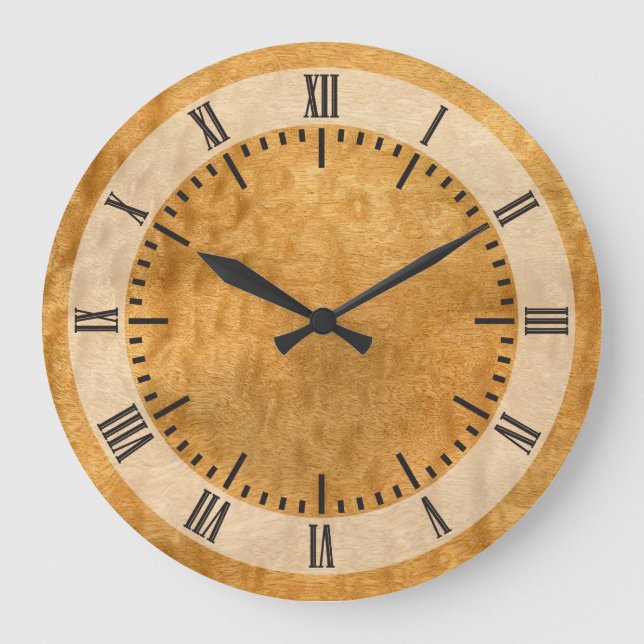 Real gescannte Pommele Sapele Veneer Woodgrain Große Wanduhr (Vorderseite)