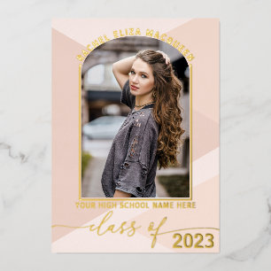 Real Gold Blush Pink Geometric Foto Abschluss für Folieneinladung