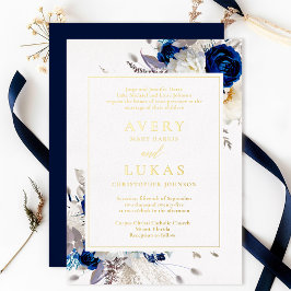 Real Gold Elegante Blumen Hochzeitsreise Folieneinladung