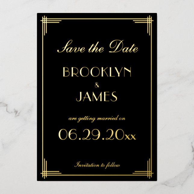 Real Gold Foil Art Déco Enregistrer Les Cartes De  (Recto)