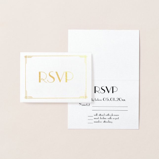 Real Gold Foil Art Deco Hochzeit RSVP Cards 3.5x5 Folienkarte (Anzeige)