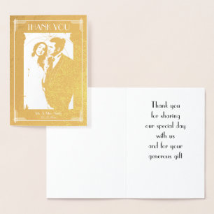 Real Gold Foil Art Deco Vielen Dank für Ihre Hochz Folienkarte