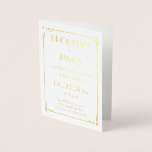 Real Gold Foil Art Déco Wedding Invitations Cartes
