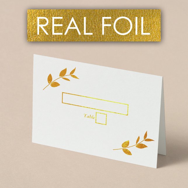 Real Gold Foil Blätter Monogram Wedding Platzkarte Folienkarte (Real Gold Foil Leaves Monogram Wedding Place Card)