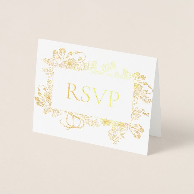 Real Gold Foil Blumenstrauch Art Wedding RSVP Foil Folienkarte (Vorderseite)