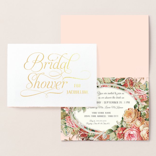 Real Gold Foil Brautparty Englisch Tee Rose Folienkarte (Anzeige)