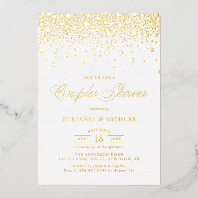 Real Gold Foil Confetti Dots Couples Dusche Folieneinladung (Vorderseite)