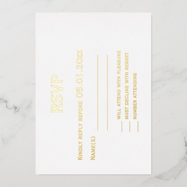 Real Gold Foil Elegant Gay Wedding Cartes RSVP (Recto)