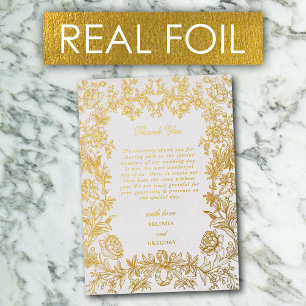Real Gold Foil Elegante Blumenhochzeit Vielen Dank Folieneinladung