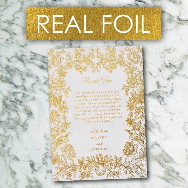 Real Gold Foil Elegante Blumenhochzeit Vielen Dank Folieneinladung (Real Gold Foil Elegant Floral Wedding Thank You Foil Invitation)