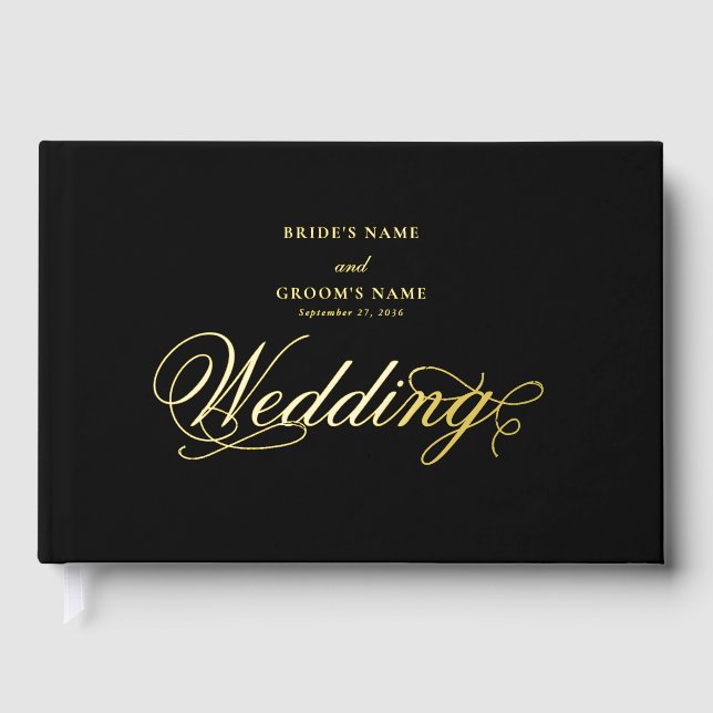 Real Gold Foil Elegante Klassische Hochzeit Gästebuch (Vorderseite)