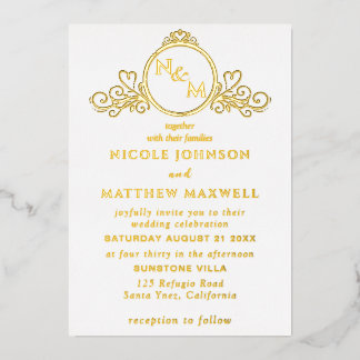 Real Gold Foil Elegante Liebe Monogram Wedding Folieneinladung