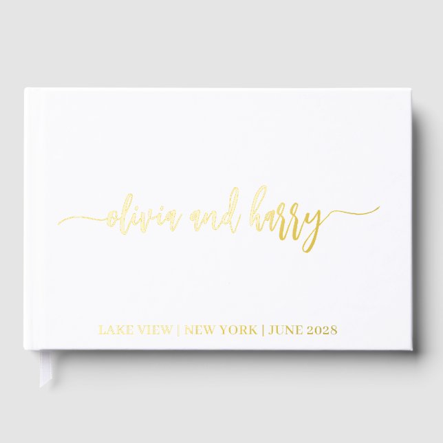 Real Gold Foil Elegante Moderne Namen Gästebuch (Vorderseite)