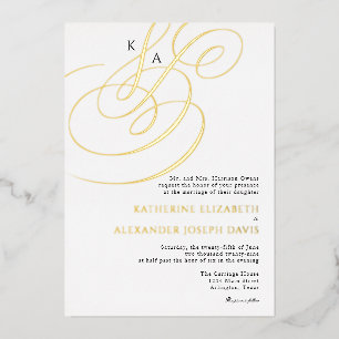 Real Gold Foil Elegante Monogram Wedding Folieneinladung