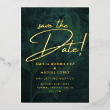 Real GOLD FOIL Emerald Green Save the Date Wedding