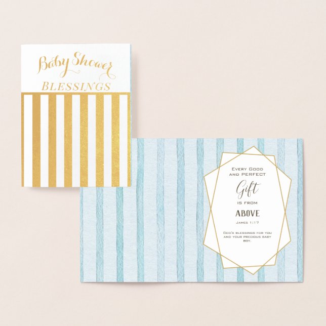 Real Gold Foil Floral Baby Boy Dusche Segnungen Folienkarte (Anzeige)
