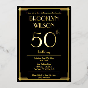 Real Gold Foil Great Gatsby Invitations de fête d'