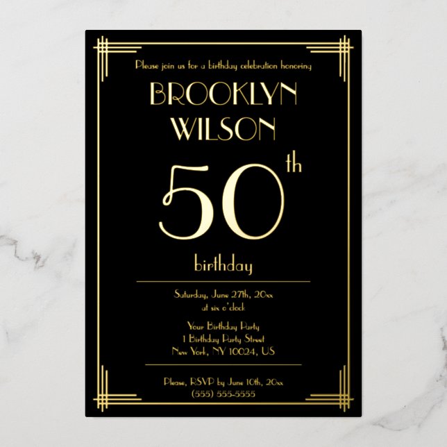 Real Gold Foil Great Gatsby Invitations de fête d' (Recto)