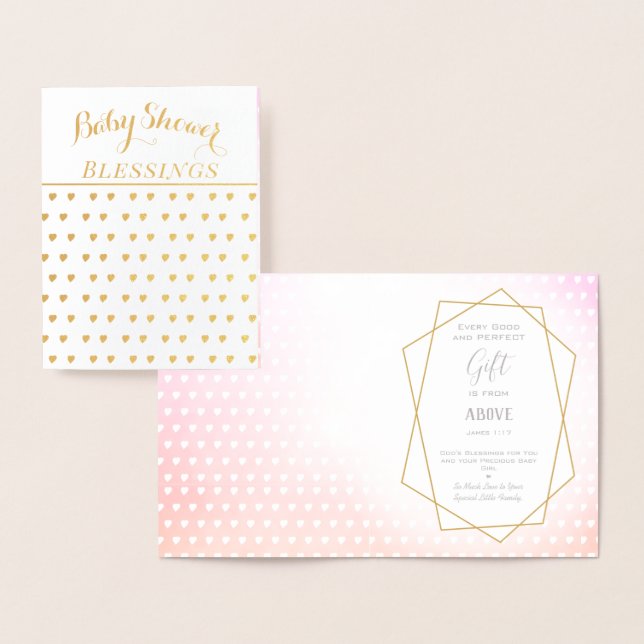 Real Gold Foil Hört Baby Girl Dusche Segnungen Folienkarte (Anzeige)