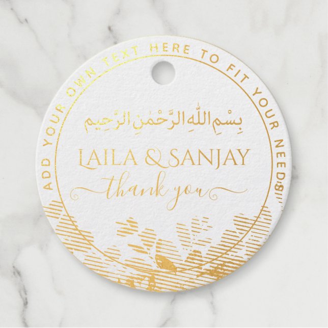 REAL Gold Foil Islamic Wedding Nikah Walima Danke Geschenkanhänger (Vorderseite)