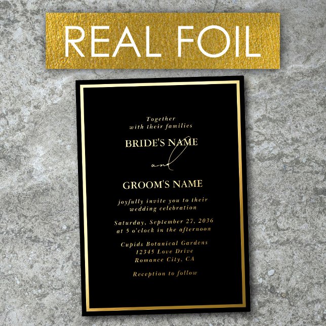 Real Gold Foil Moderne Black & Gold Hochzeit Folieneinladung (Real Gold Foil Modern Black & Gold Wedding Foil Invitation)