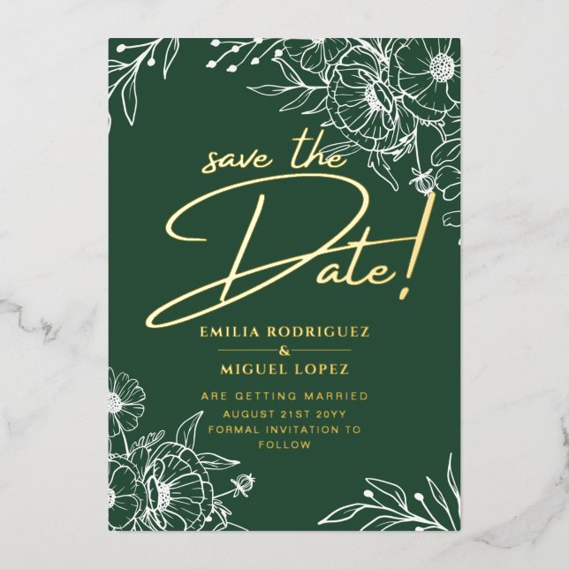 Real Gold Foil Moderne Hochzeit retten das Datum L Folieneinladung (Vorderseite)