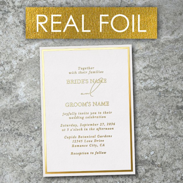 Real Gold Foil Moderne White & Gold Hochzeit Folieneinladung (Real Gold Foil Modern White & Gold Wedding Foil Invitation)