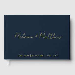 Real Gold Foil Modernes Handwriting Script Gästebu Gästebuch