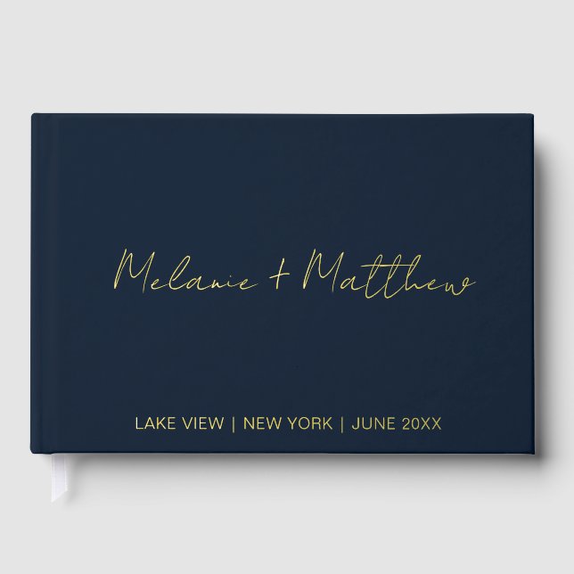 Real Gold Foil Modernes Handwriting Script Gästebu Gästebuch (Vorderseite)