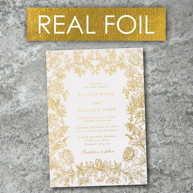 Real Gold Foil Paradies für Kletterhexen: Folieneinladung (Real Gold Foil Elegant Floral Botanical Wedding Foil Invitation)