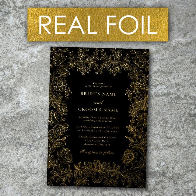 Real Gold Foil Parco Tassino Rodelbahn mit Aussich Folieneinladung (Real Gold Foil Elegant Floral Black Gold Wedding Foil Invitation)