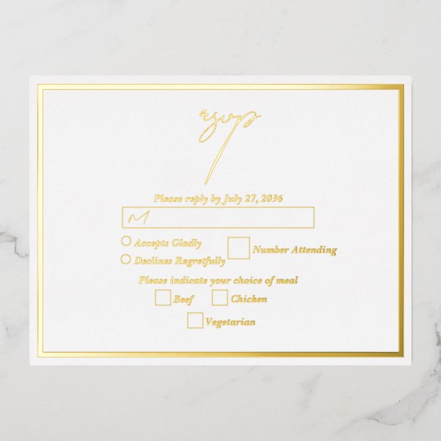 Real Gold Foil White & Gold Wedding RSVP Folie Einladungspostkarte (Vorderseite)
