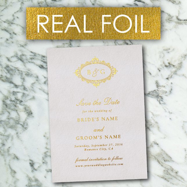 Real Gold Foil Wreath White Wedding retten das Dat Folieneinladung (Real Gold Foil Wreath White Wedding Save the Date Foil Invitation)