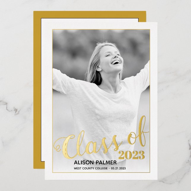Real-Gold-Folie-Klasse des 2023-Script-Fotos Folieneinladung (Vorderseite/Rückseite)