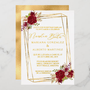 Real Gold Wedding Spanisch Nuestra Boda Folieneinladung