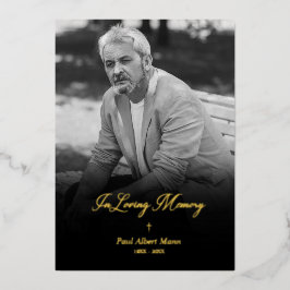 Real Golden In Loving Memory BW Photo Funeral Folieneinladung