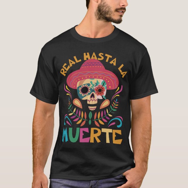 Real Hasta La Muerte Sombrero Floral Skull T - Shi T-Shirt (Vorderseite)
