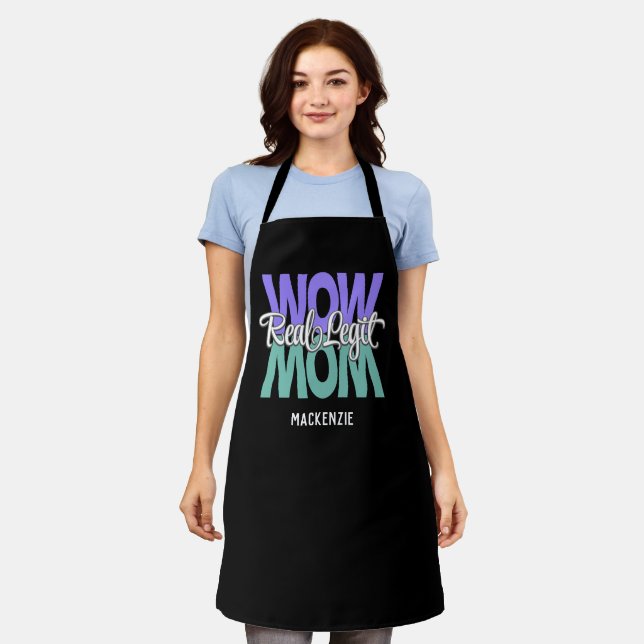 Real Legit Wow Mama Print (Lila, Aquamarin & weiß) Schürze (Getragen)