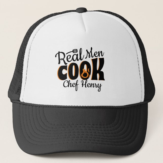 Real Men Cook Black Truckerkappe (Vorderseite)