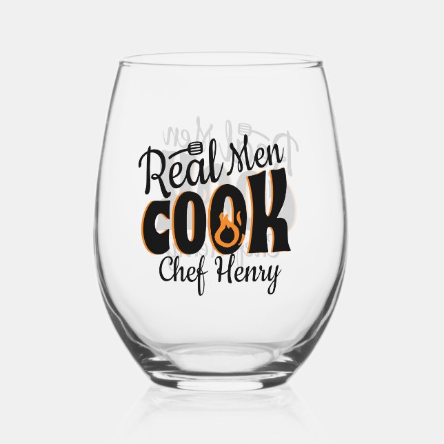Real Men Cook Black Weinglas Ohne Stiel (Vorderseite)