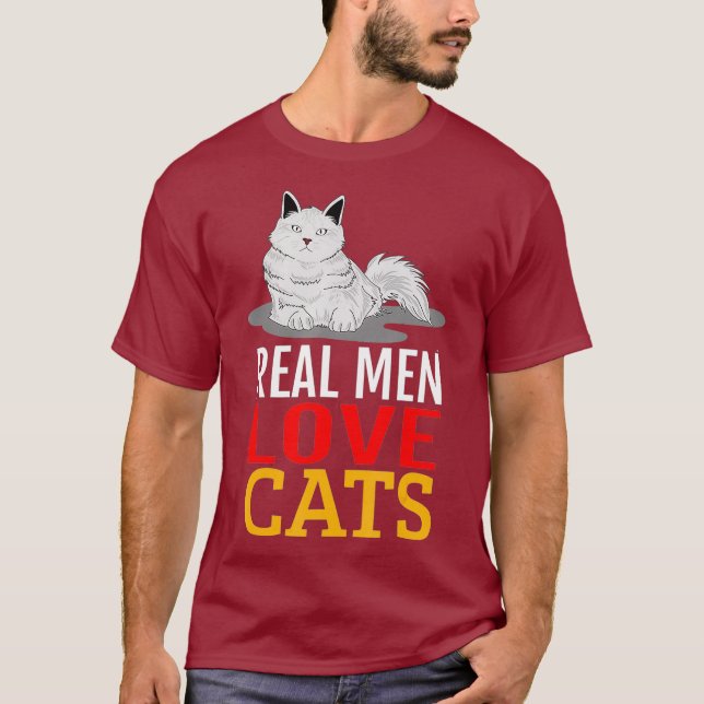 Real Men Liebe Cats Design T-Shirt (Vorderseite)
