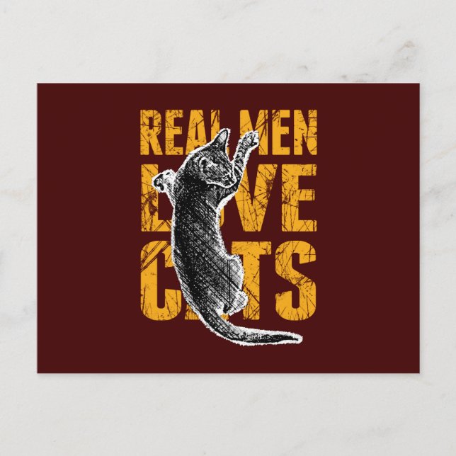 Real Men Liebe Katzen auf bordeauxrot Postkarte (Vorderseite)