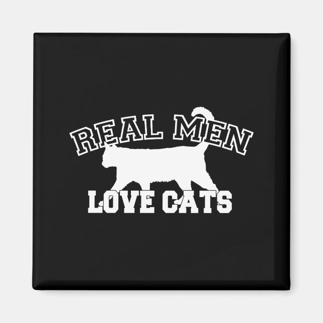 Real Men Liebe Katzen Weiße Silhouette Magnet (Vorne)