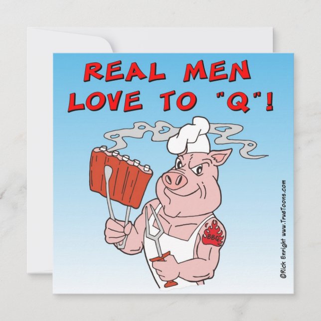 REAL MEN LIEBE ZU Q! Einladungskarte für GRILLEN (Vorderseite)