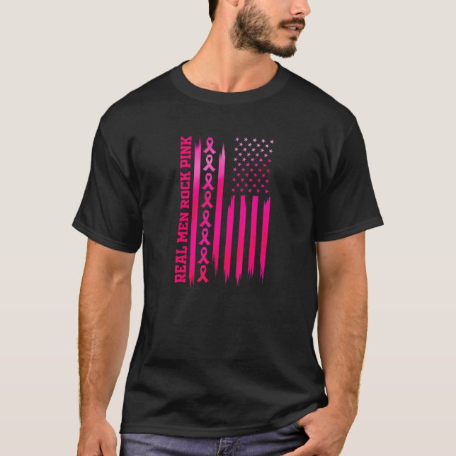 Real Men Rock Pink American Flag T-Shirt (Vorderseite)