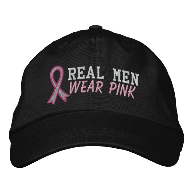 Real Men tragen Pink - Brustkrebs Bestickte Baseballkappe (Vorderseite)