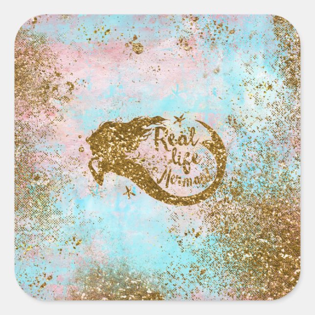 Real Mermaid Life - Glitzer Goldmedaille Quadratischer Aufkleber (Vorderseite)