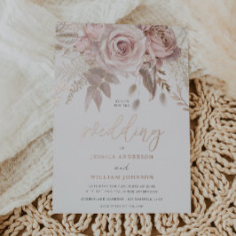 Real Rose Gold Atemberaubend Blush Blumenhochzeit Folieneinladung